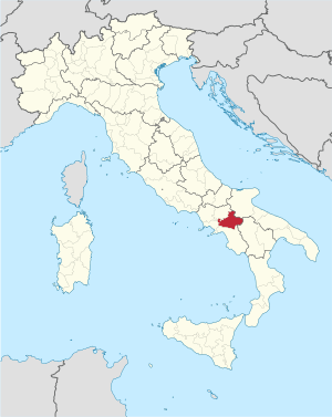 Map highlighting the location of the province of Avellino in Italy
