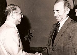 Baath Party founder Michel Aflaq with Iraqi President Ahmad Hasan al-Bakr in Baghdad in 1968