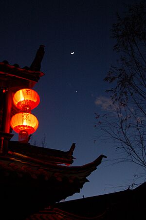 Chinese lantern night sky lijiang yunnan china