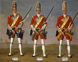 David Morier (1705^-70) - Grenadiers, 4th King's Own, 5th and 6th Regiments of Foot, 1751 - RCIN 405579 - Royal Collection