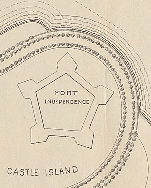 Detail, Fort Independence in 1883 study for a plan of Pleasure Bay (cropped)