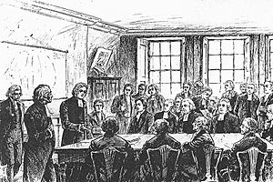 Founding meeting of the Church Missionary Society at Aldersgate Street in the City of London on 12 April 1799