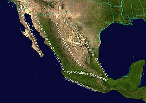 Geographic map of the highest Mountain Ranges of Mexico.