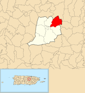Location of Guadiana within the municipality of Naranjito shown in red