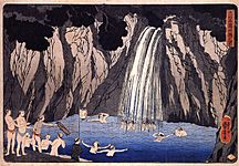 Kuniyoshi Utagawa, Pilgrims in the waterfall