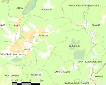 Map of the commune of Le Vigan
