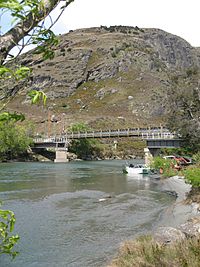 Matukituki River flows under the West Wanaka bridge before emptying into Lake Wanaka
