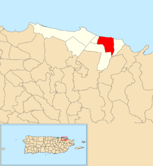 Location of Medianía Baja within the municipality of Loíza shown in red