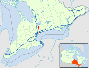 Highway 404 runs in southern Ontario connecting Toronto with York Region.