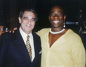 Opera singer Placido Domingo (left) with opera star Stacey Robinson in 1994