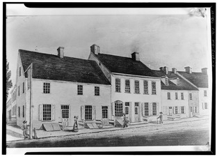 Photocopy of drawing (from York County Historical Society) William Wagner, artist ca. 1830 SOUTH FRONT AND WEST SIDE (TAVERN ON FAR LEFT; JOSEPH CHAMBERS HOUSE ADJOINING ON RIGHT) HABS PA,67-YORK,12-9