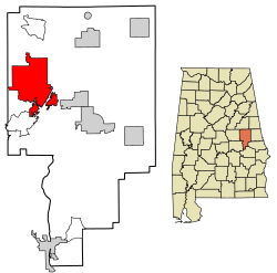 Location of Alexander City in Tallapoosa County, Alabama.