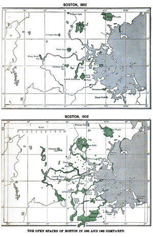 The open spaces of Boston in 1892 and 1902 compared
