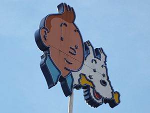Tintin and Snowy on the roof