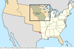 Map of the change to the United States in central North America on July 3, 1838