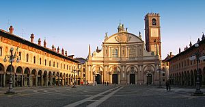 Vigevano's famous Piazza Ducale, with the Cathedral façade
