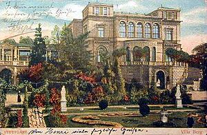 Villa Berg, Ansicht von Westen, koloriert, um 1910