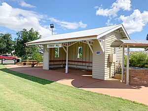 Waiting room from the former Forest Hill railway station, restored and placed in Anzac Park, Forest Hill, 2024 01