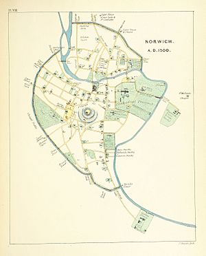 Woodward's Map of Norwich (1500)