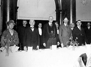 1927 - Lord Mayor Hugh Lupton (in Mayoral chains) at a luncheon in Leeds with Lord Harewood (left)