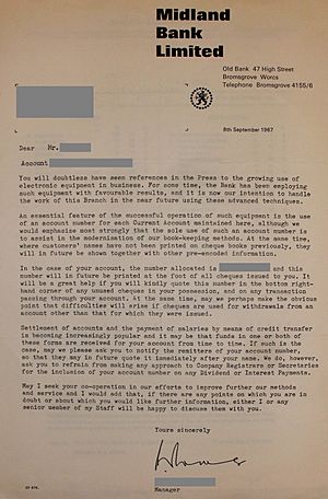 1967 Midland Bank letter on electronic data processing