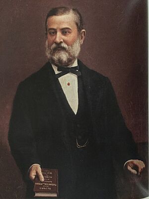 19th century portrait of A.A. Caruana holding his Report on the Phoenician and Roman Antiquities in the group of islands of Malta (1888)