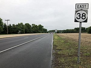 2018-05-22 18 24 10 View east along New Jersey State Route 38 at Burlington County Route 636 (Fostertown Road) in Hainesport Township, Burlington County, New Jersey