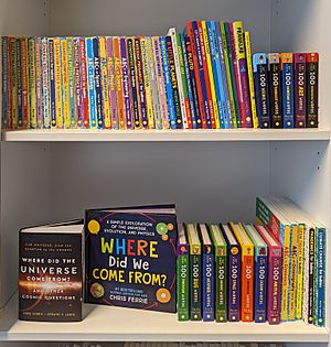 A bookshelf full of Chris Ferrie's books