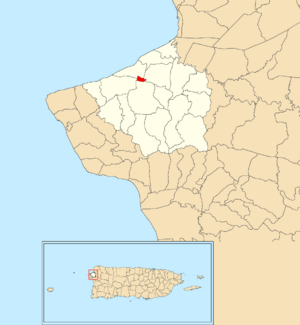 Location of Tejas within the municipality of Aguada shown in red