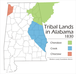 Alabama tribal land map 1830