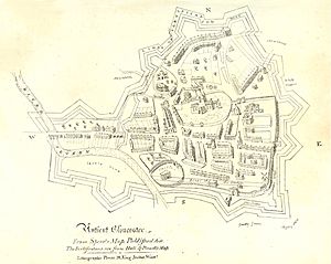 Ancient Gloucester from Speed's map of 1610 and Hall & Pinnell, ex Fosbroke