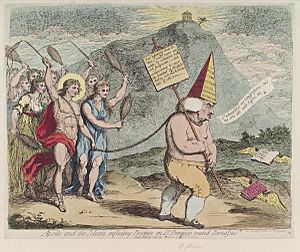 Apollo and the muses, inflicting penance on Dr Pomposo, round Parnassus' (Samuel Johnson) by James Gillray