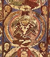 Buddha wearing a crown and cape. Painting in niche I at Bamiyan, 7th century CE