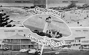 Caloundra on the Sunshine Coast postcard promoting the wonderful seaside town, ca 1950