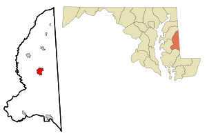 Location in Caroline County and the U.S. state of Maryland