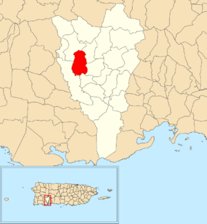 Location of Collores within the municipality of Yauco shown in red