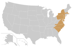 Location of teams in Coastal Athletic Association