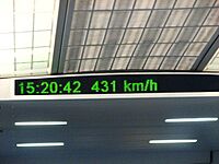 Digital readout of maximum speed of Shanghai Maglev, 431km per hr