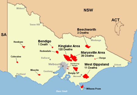 Feb 7 09 vic bushfires map
