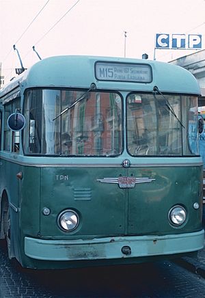 Front end of 1962 CTP Alfa Romeo trolleybus 18 in 1985