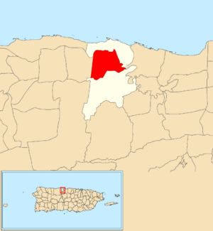 Location of Garrochales within the municipality of Barceloneta shown in red