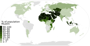 Islam percent population in each nation World Map Muslim data by Pew Research