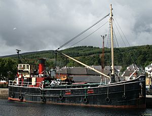 J M Briscoe - Clyde puffer VIC32 moored at Corpach