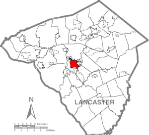 Lancaster city's location in Lancaster County