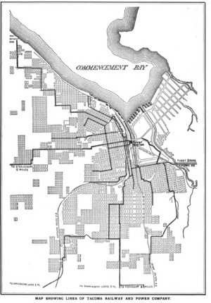 Map Showing Lines of Tacoma Washington Railway and Power Company c 1907