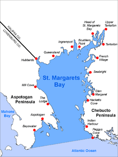 Map highlighting St. Margarets Bay, Nova Scotia