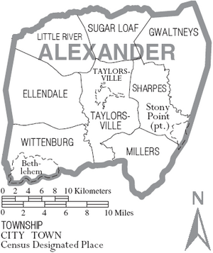 Map of Alexander County North Carolina With Municipal and Township Labels