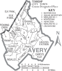 Map of Avery County North Carolina With Municipal and Township Labels