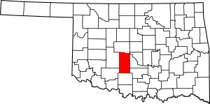 Map of Oklahoma highlighting Grady County