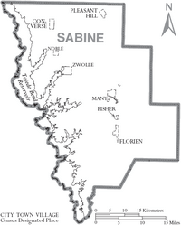Map of Sabine Parish Louisiana With Municipal Labels
